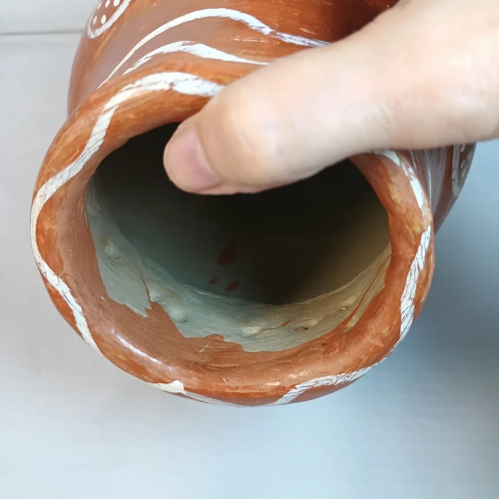 PIER 1 Imports Heavy Vase,  Clay Pottery Terra-Cotta Planter, Tribal, Brazil 8